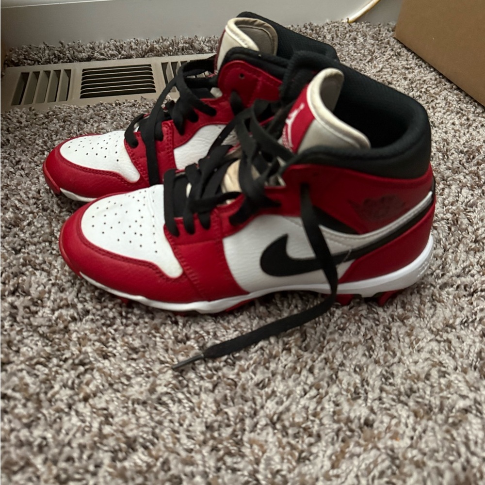 Nike Kids Red and White High-Top Football Cleats